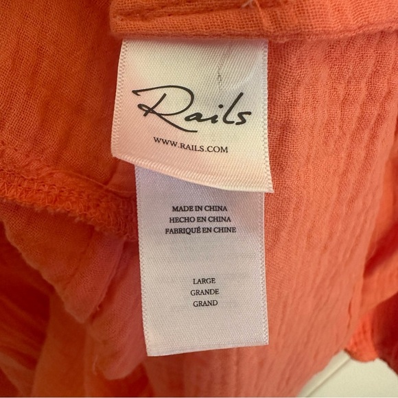 Rails Aureta Dress Womens Papaya Orange Gauze V Neck Organic Cotton Size Large - Picture 5 of 6